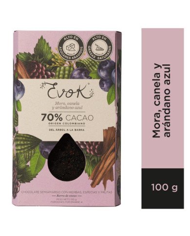 Choc Barra V 70% Mora, Canela,Arand 100G