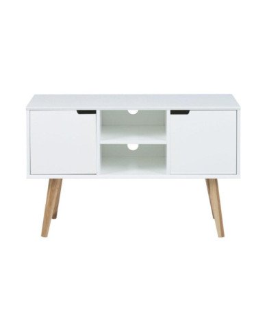 Mitra aparador blanco de madera, puertas 2 piezas, estante PC 1, piernas de madera de roble L     96 W     38 H     61,5 cm