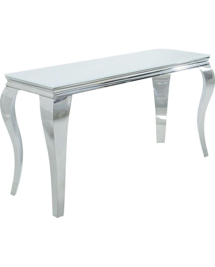 Consola Moderna Barock tapa de cristal 140 cm Blanco y plateado