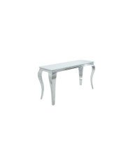 Consola Moderna Barock tapa de cristal 140 cm Blanco y plateado