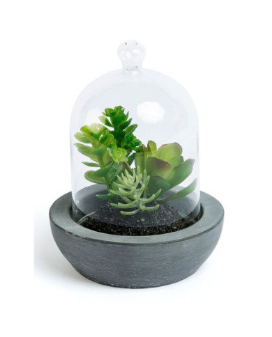 Mix suculentas artificial con maceta de cerámica y cristal 13 cm