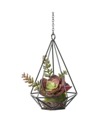 Mix Suculentas artificial con estructura de metal colgante negro