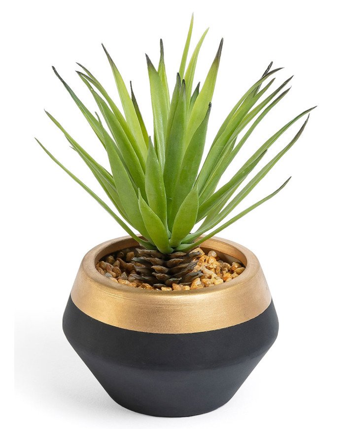 Planta artificial Palmera pequeña con maceta de cerámica negro y dorado 18 cm