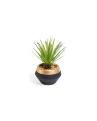 Planta artificial Palmera pequeña con maceta de cerámica negro y dorado 18 cm