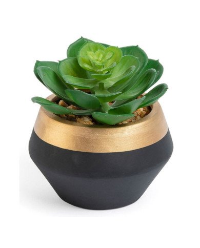 Planta artificial Consolva con maceta de cerámica negro y dorado 10 cm