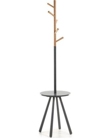 Perchero bandeja Nerb madera lacada gris y madera de caucho natural 40 x 170 cm