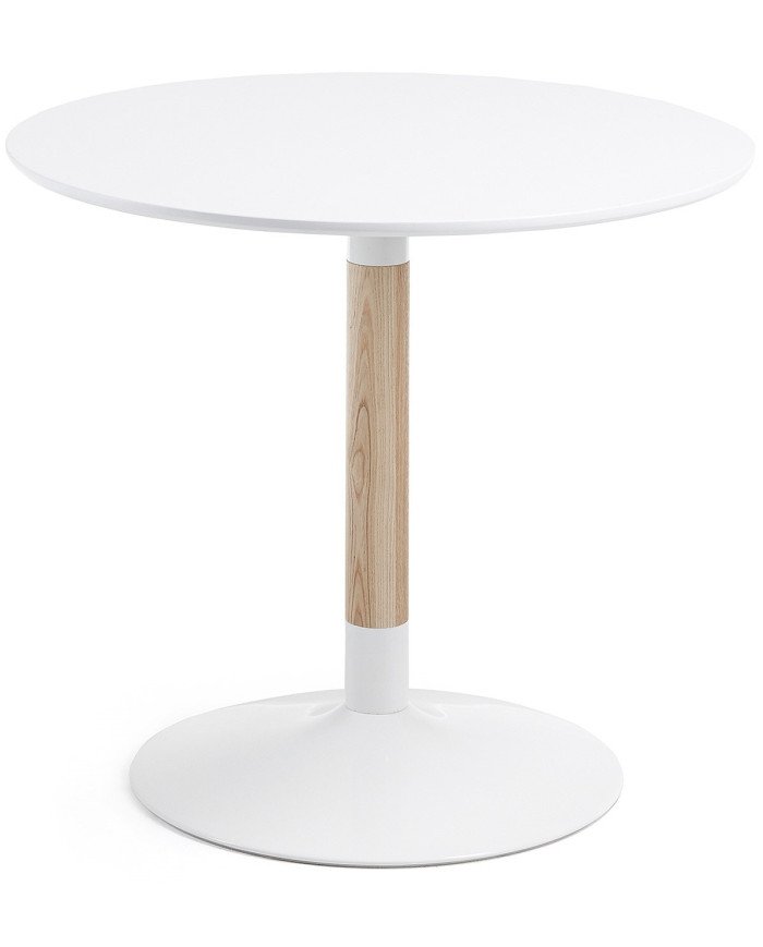 Mesa Trick    diam         90 cm lacado blanco pie de madera maciza de fresno y acero acabado blanco
