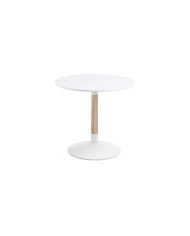 Mesa Trick    diam         90 cm lacado blanco pie de madera maciza de fresno y acero acabado blanco