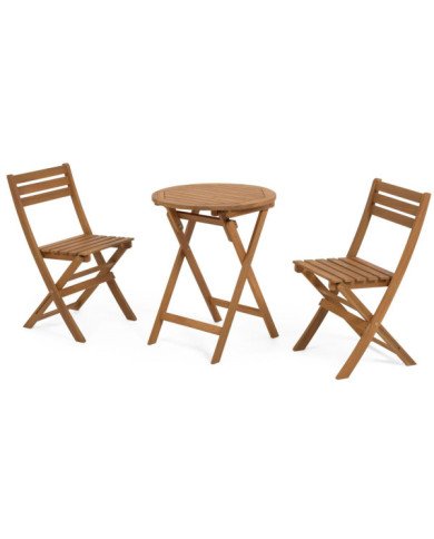 Conjunto de jardín plegable Elisia mesa 2 sillas madera maciza de acacia FSC 100%